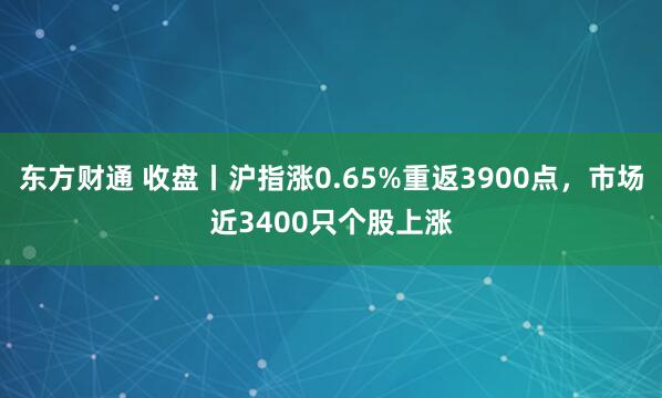 东方财通 收盘丨沪指涨0.65%重返3900点,市场近3400只个股上涨