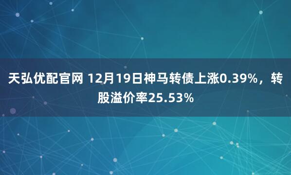 天弘优配官网 12月19日神马转债上涨0.39%，转股溢价率25.53%